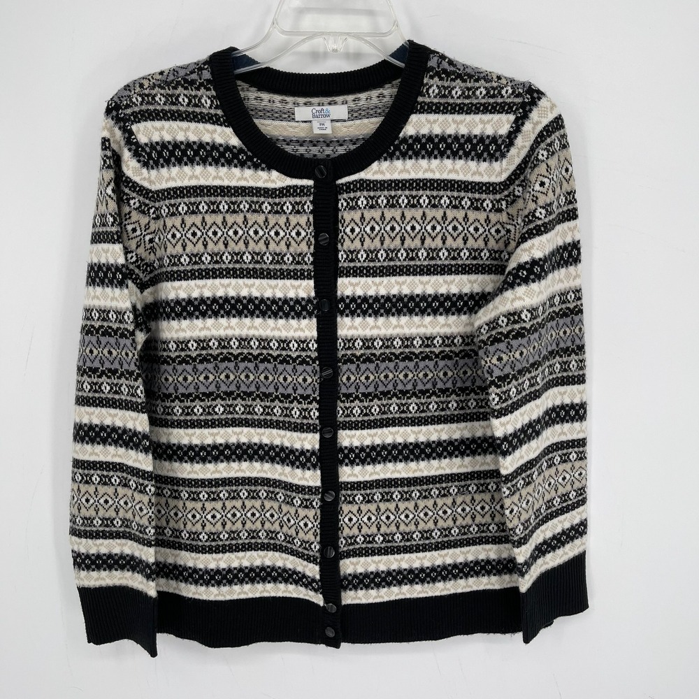 Croft & Barrow‎ Women's Black Fair Isle Button Front Cardigan Size MP Petite